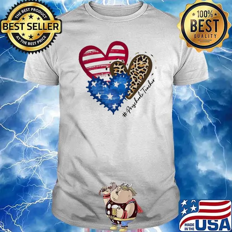 Heart American Flag Preschool Teacher Shirt