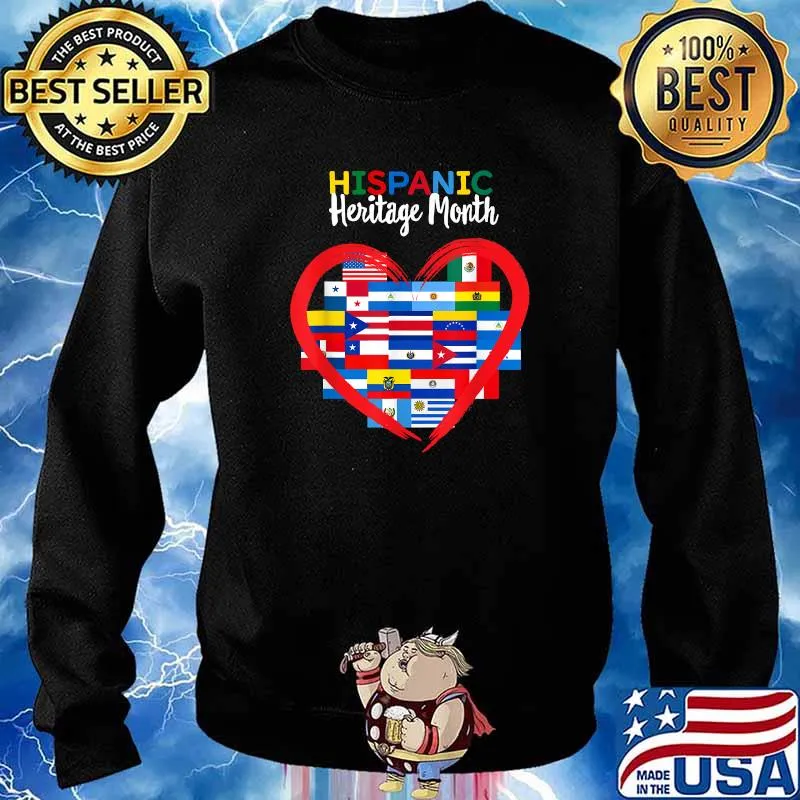 Hispanic Heritage Month All Countries Flags Heart T-Shirt Sweater