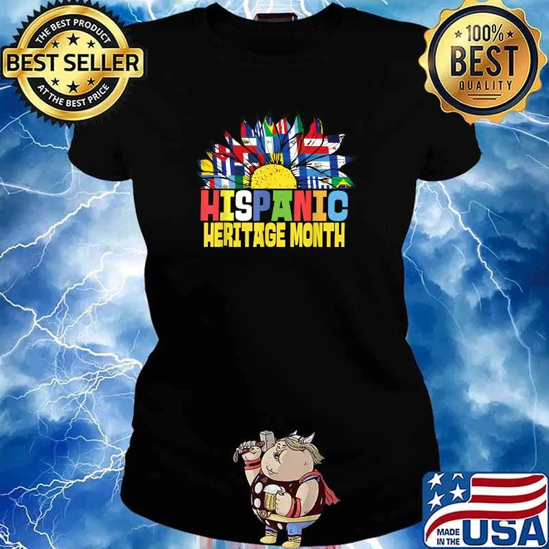 Hispanic Heritage Month All Latino Countries Half sunflower T-Shirt Ladies tee