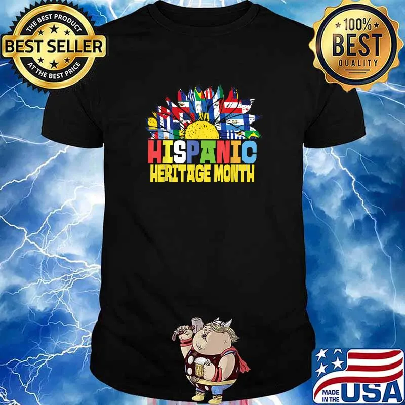 Hispanic Heritage Month All Latino Countries Half sunflower T-Shirt
