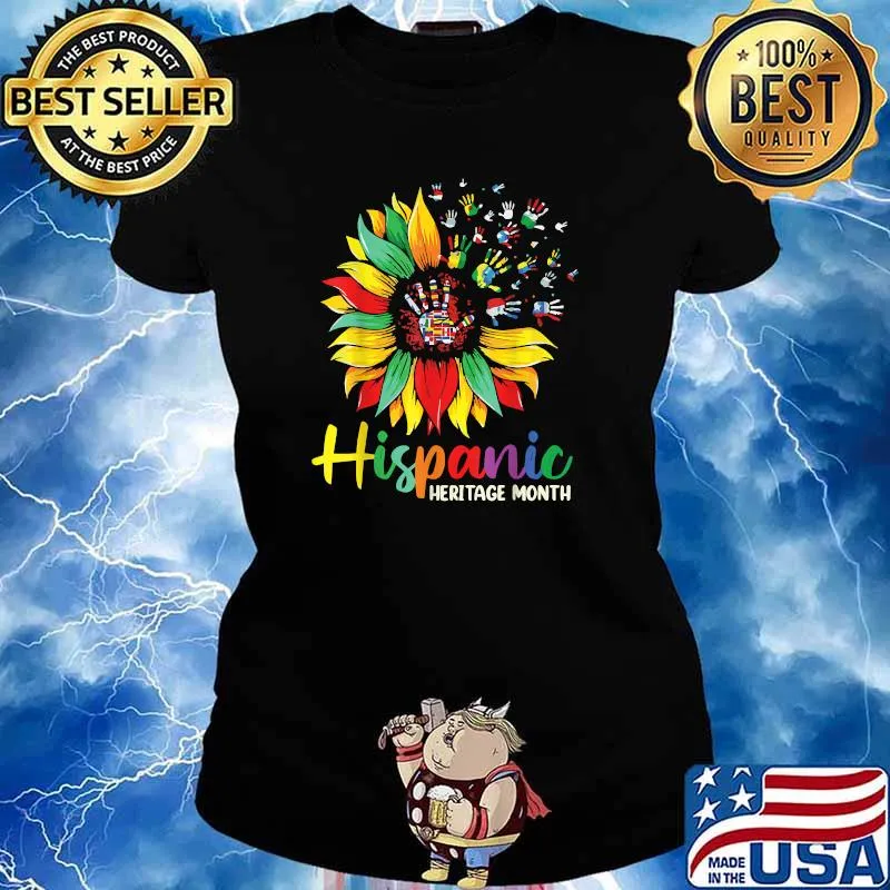 Hispanic Heritage Month Sunflower Latino Countries Flag T-Shirt Ladies tee
