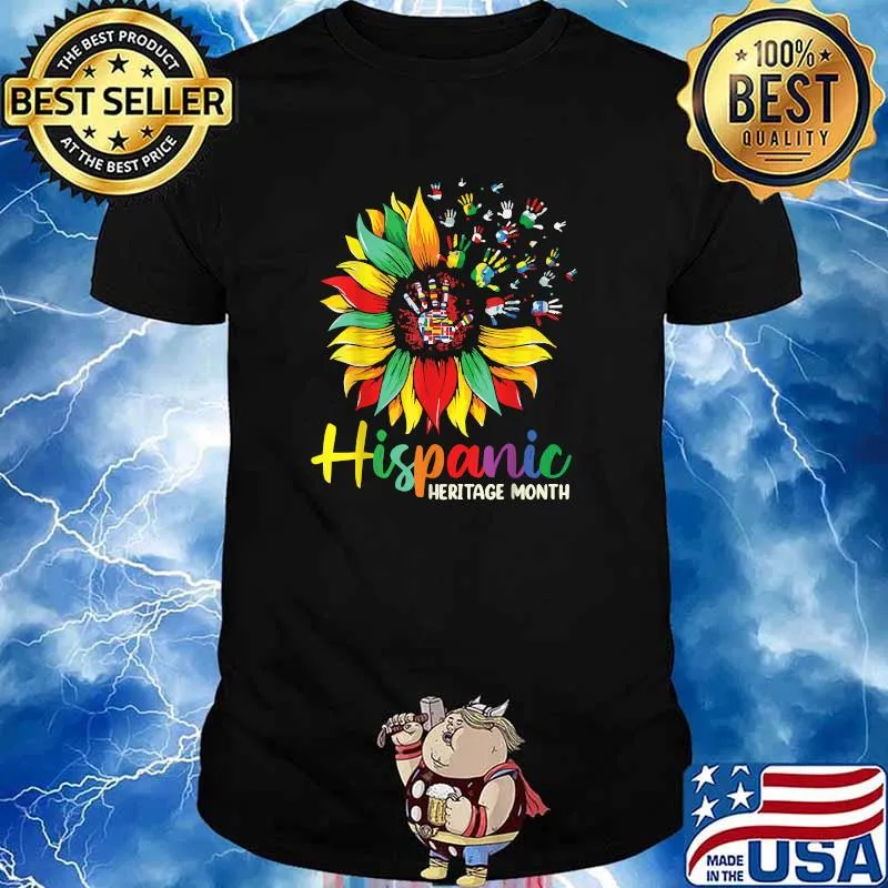 Hispanic Heritage Month Sunflower Latino Countries Flag T-Shirt