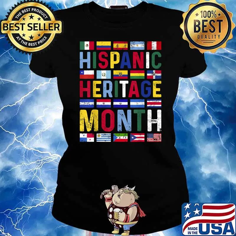 Hispanic Heritage Month Vintage Latino All Countries Flags T-Shirt Ladies tee