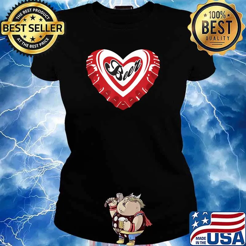 I Love Beer Red Bottle Cap Heart T-Shirt Ladies tee