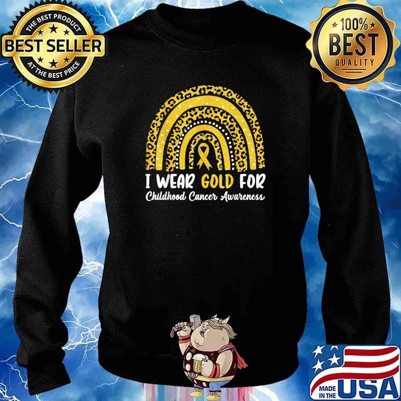 I Wear Gold For Childhood Cancer Awareness Rainbow Leopard T-Shirt Sweater