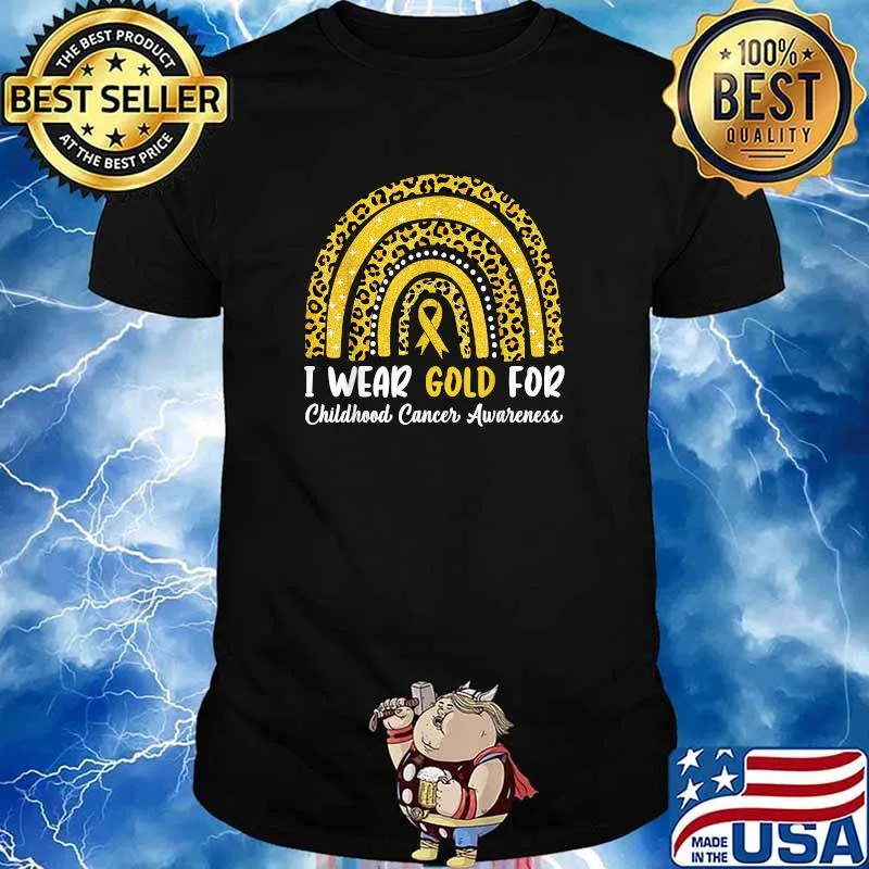 I Wear Gold For Childhood Cancer Awareness Rainbow Leopard T-Shirt