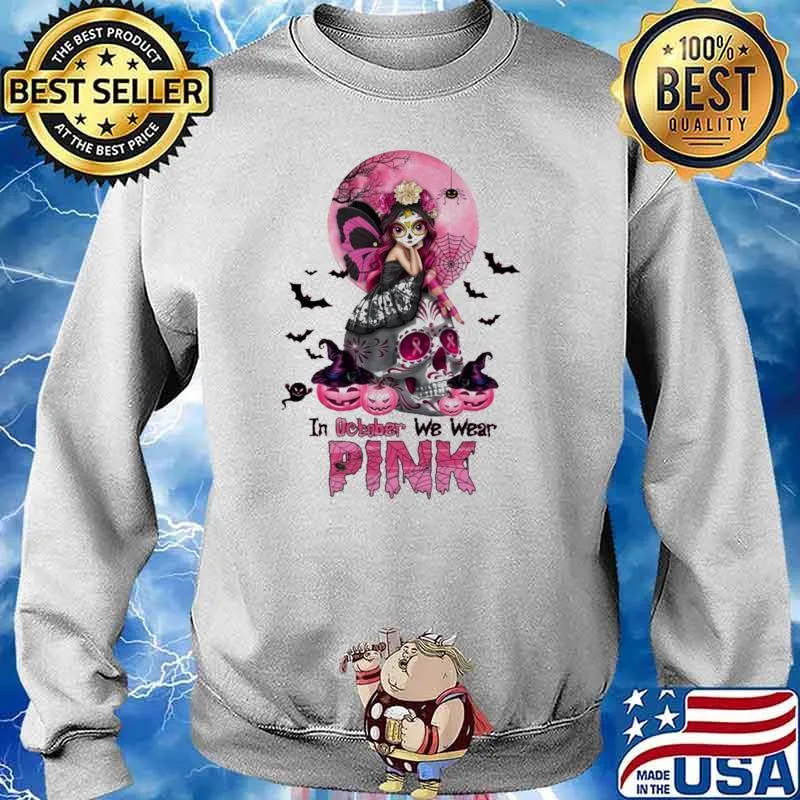 In October We Wear Pink Skull Pumpkin Shirt Sweater