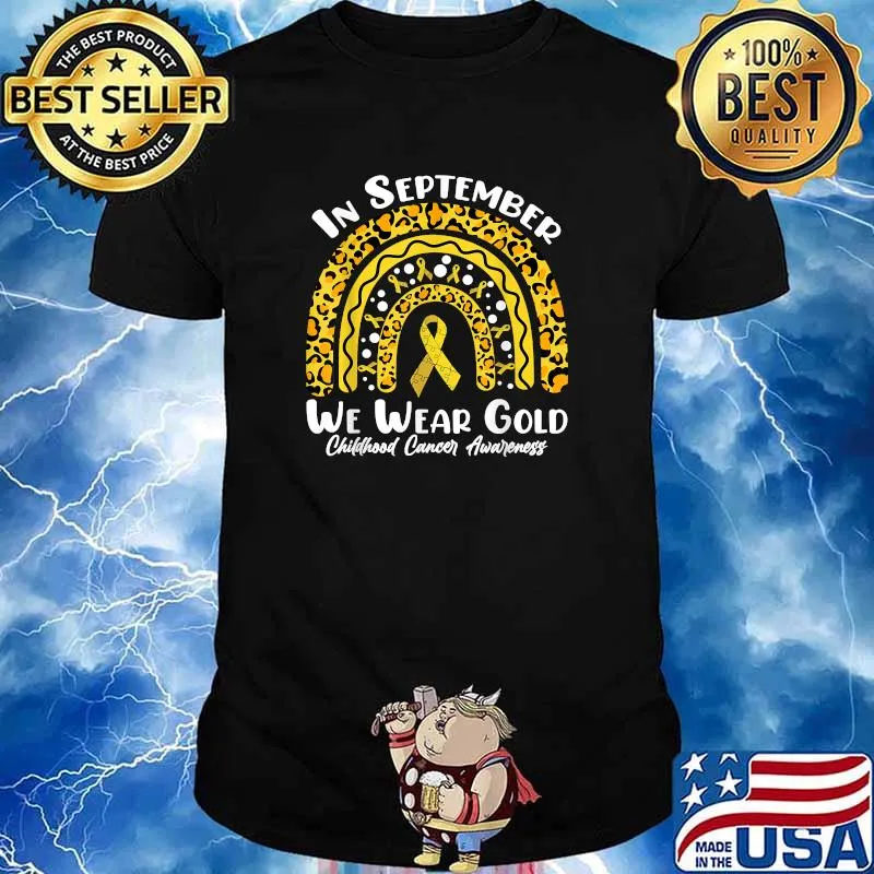 In September We Wear Gold Childhood Cancer Awareness Rainbow Leopard T-Shirt