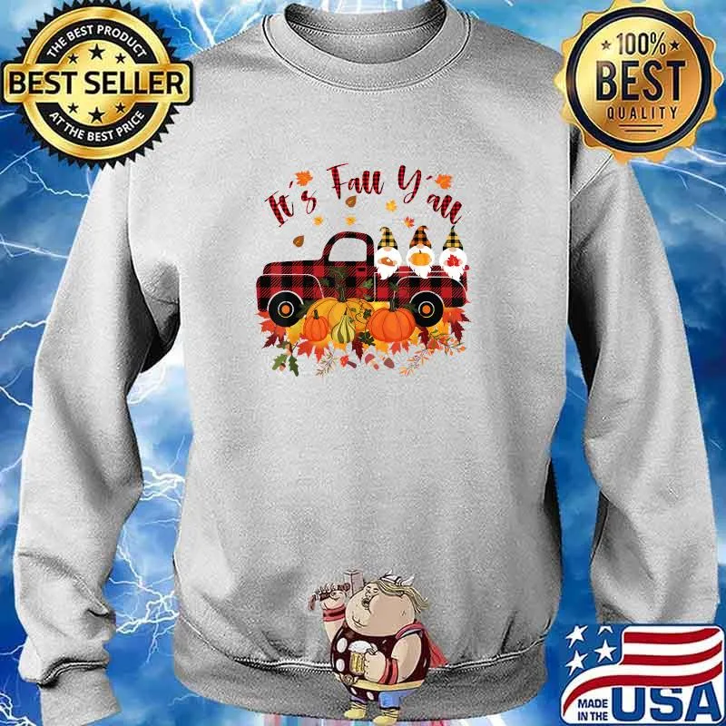 It's Fall Y'all Gnomes Pumpkin Truck Plaid Print Autumn T-Shirt Sweater