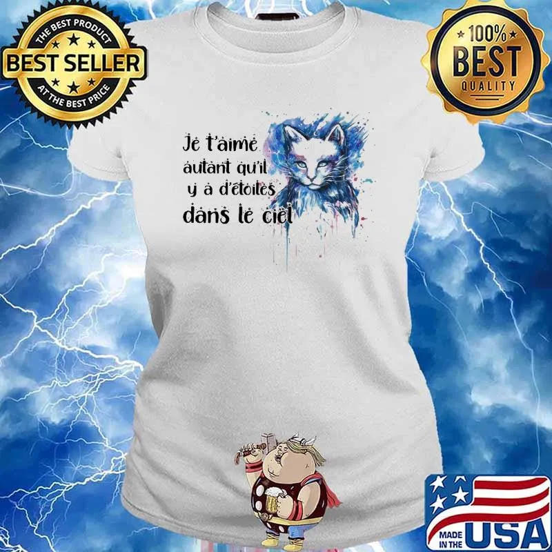 Je t'aime autant qu'il y a d'étoiles dans le ciel cat watercolor s Ladies tee