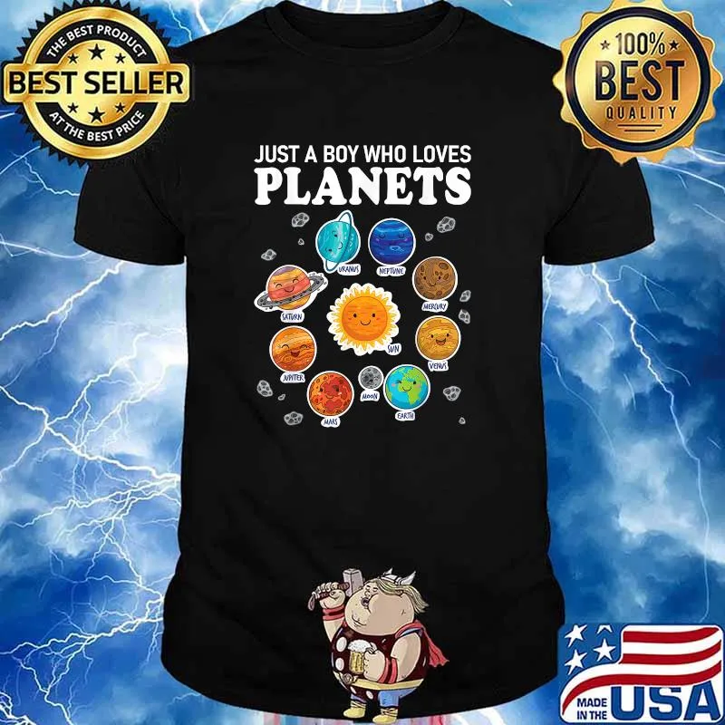Just A Boy Who Loves Planets Sun Earth Moon Mars Saturn T-Shirt