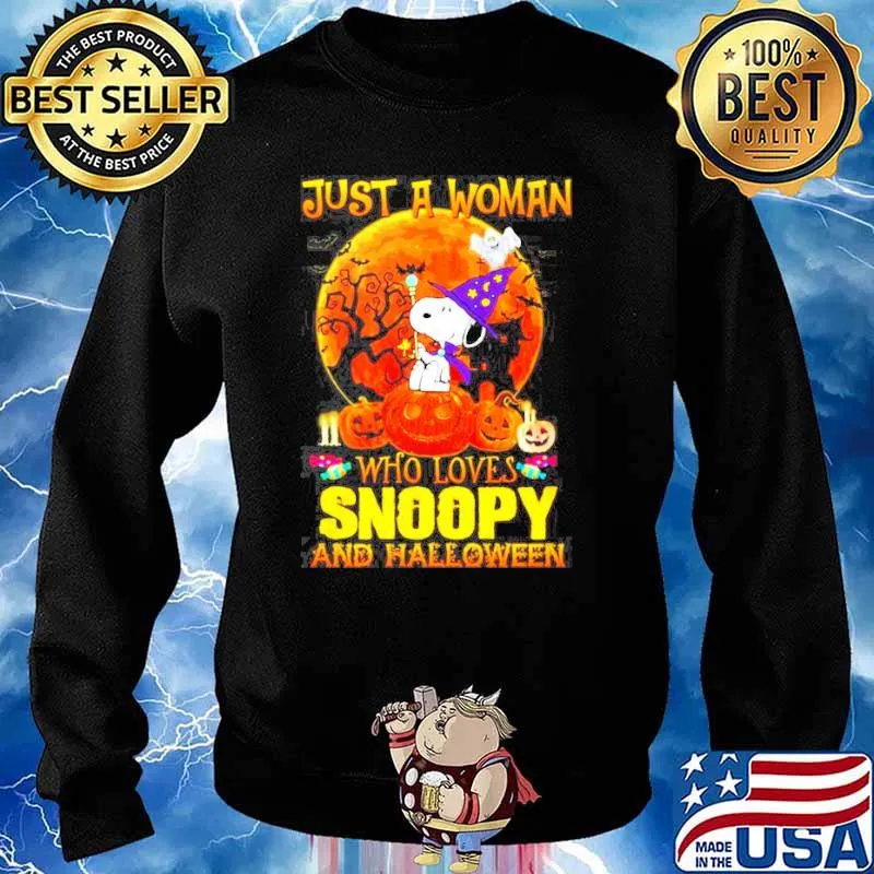 Just a woman who loves Snoopy and Halloween Shirt Sweater