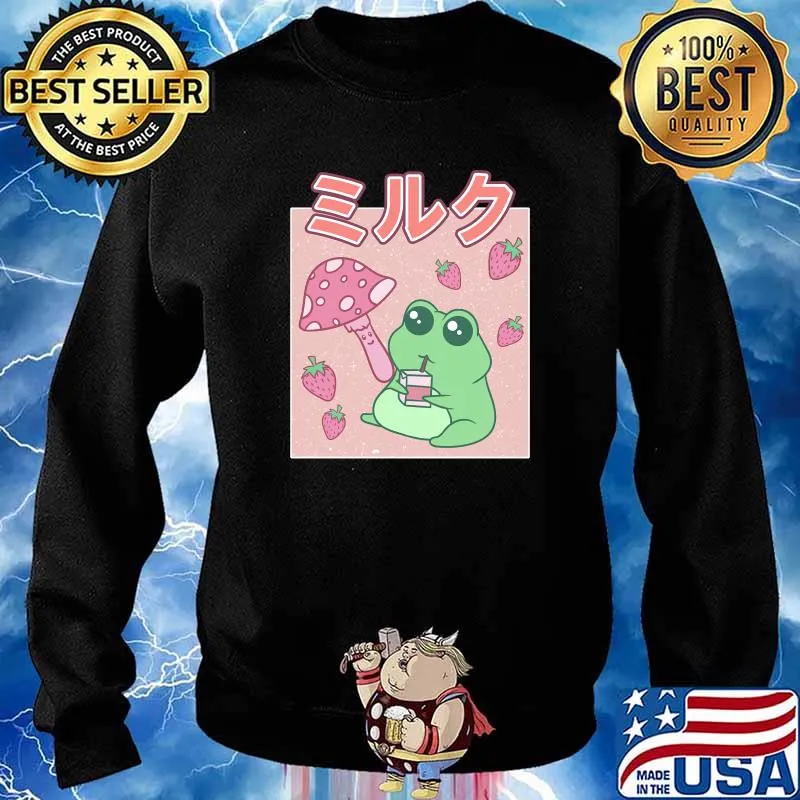 Kawaii Cottagecore Aesthetic Frog Strawberry Milk Mushroom T-Shirt Sweater