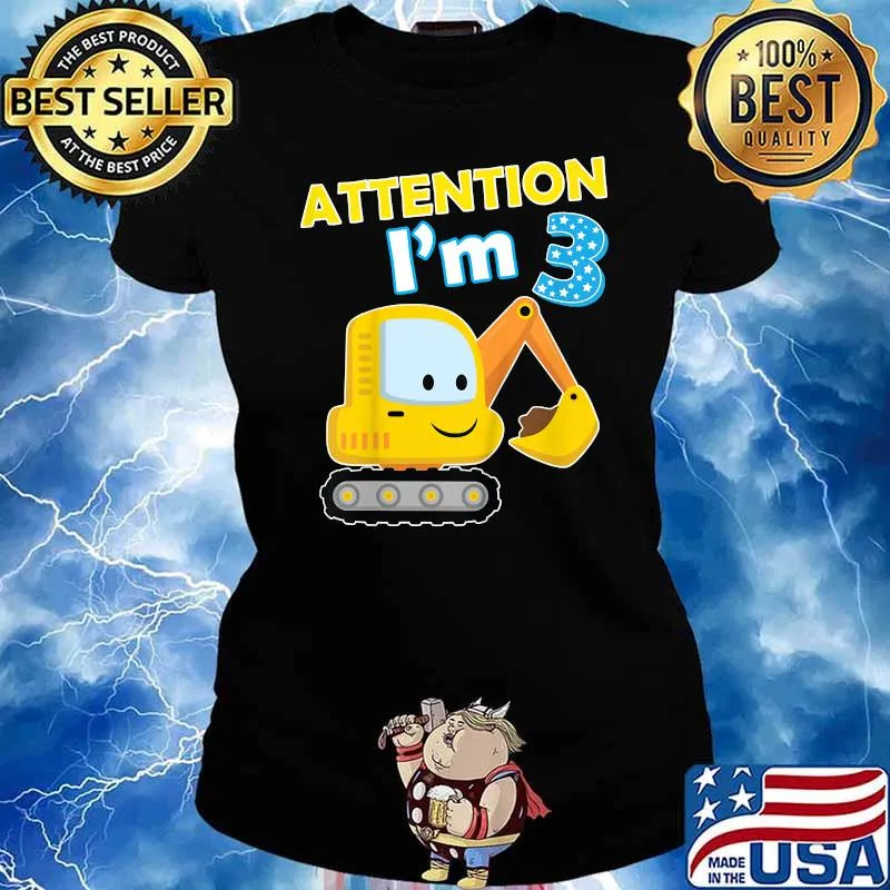 Kids Digger Three 3yr 3rd 3 Year Old Birthday Boy Girl Kid T-Shirt Ladies tee