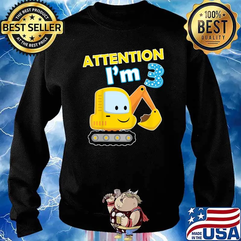 Kids Digger Three 3yr 3rd 3 Year Old Birthday Boy Girl Kid T-Shirt Sweater