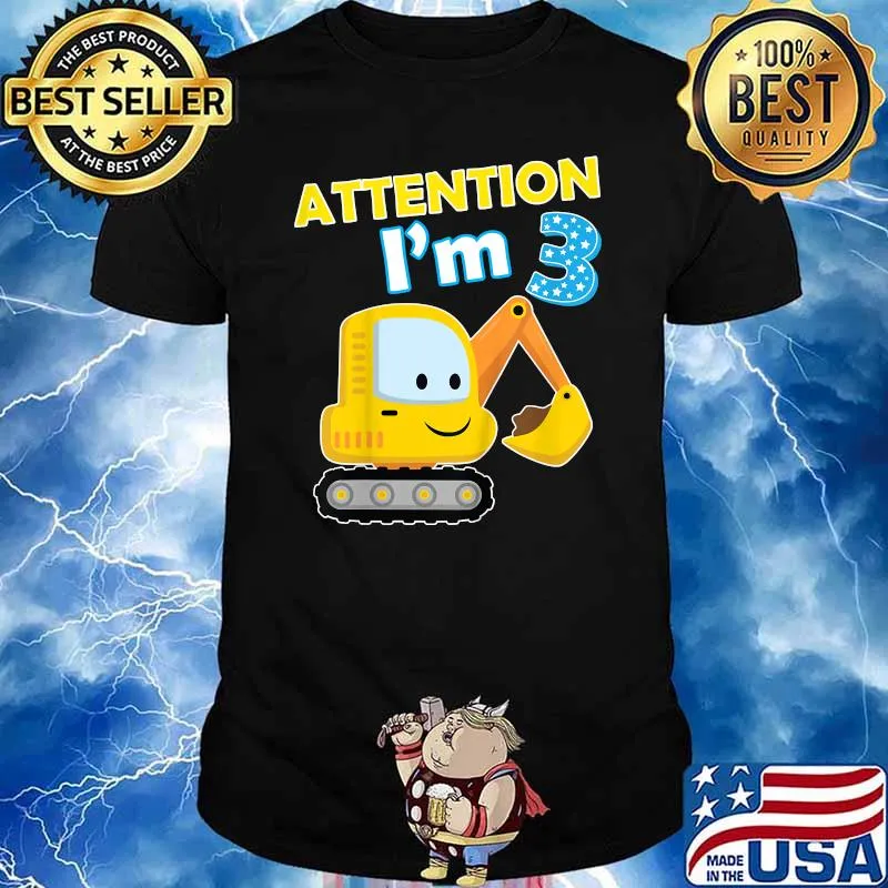 Kids Digger Three 3yr 3rd 3 Year Old Birthday Boy Girl Kid T-Shirt