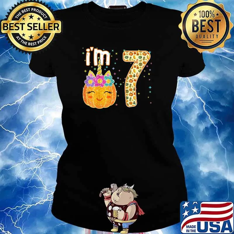 Kids Kids Im 7 Years Old Unicorn Pumpkin Halloween 7th Birthday T-Shirt Ladies tee