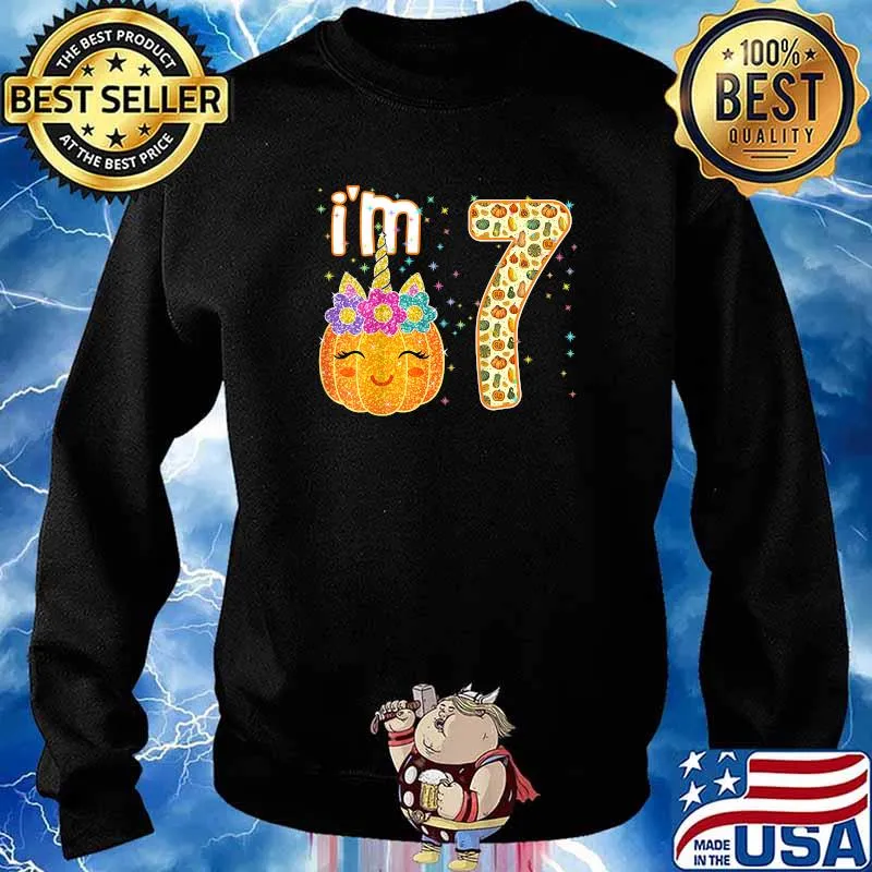 Kids Kids Im 7 Years Old Unicorn Pumpkin Halloween 7th Birthday T-Shirt Sweater
