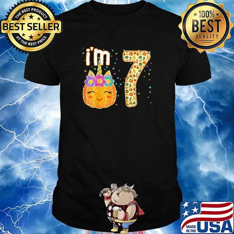 Kids Kids Im 7 Years Old Unicorn Pumpkin Halloween 7th Birthday T-Shirt
