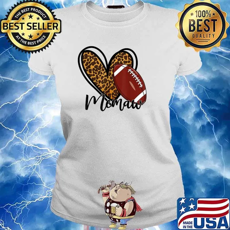 Leopard Football Love Heart Memaw Football Season T-Shirt Ladies tee