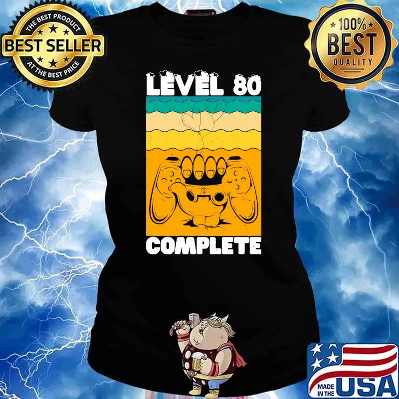 Level 80 Complete Gamer Vintage 80th Wedding Anniversary T-Shirt Ladies tee