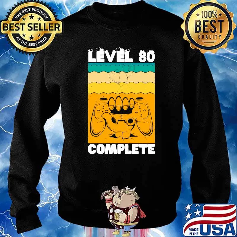 Level 80 Complete Gamer Vintage 80th Wedding Anniversary T-Shirt Sweater