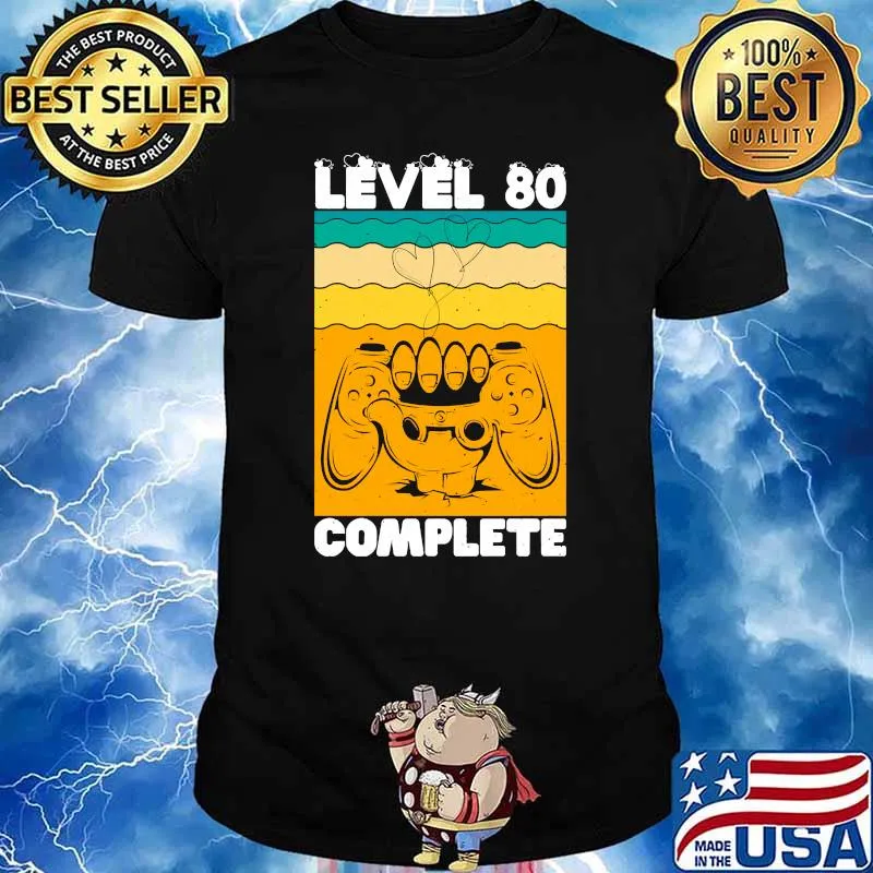 Level 80 Complete Gamer Vintage 80th Wedding Anniversary T-Shirt