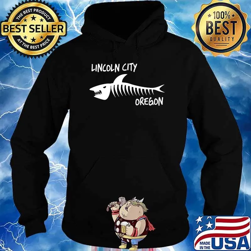 Lincoln City OR Oregon Shark Skeleton White Print Pullover Hoodie Hoodie
