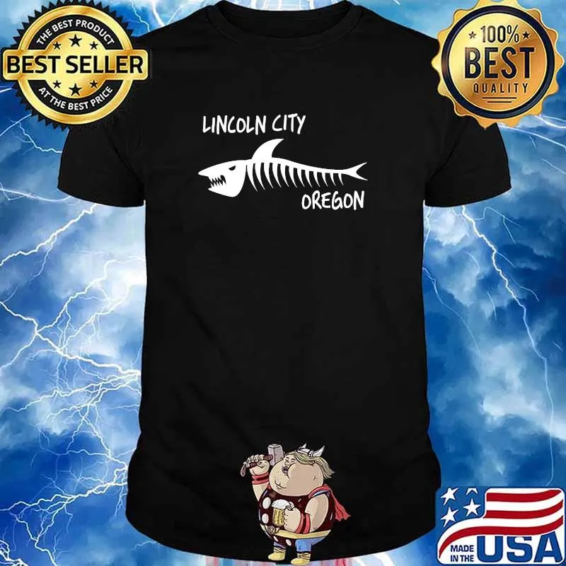 Lincoln City OR Oregon Shark Skeleton White Print Pullover Hoodie