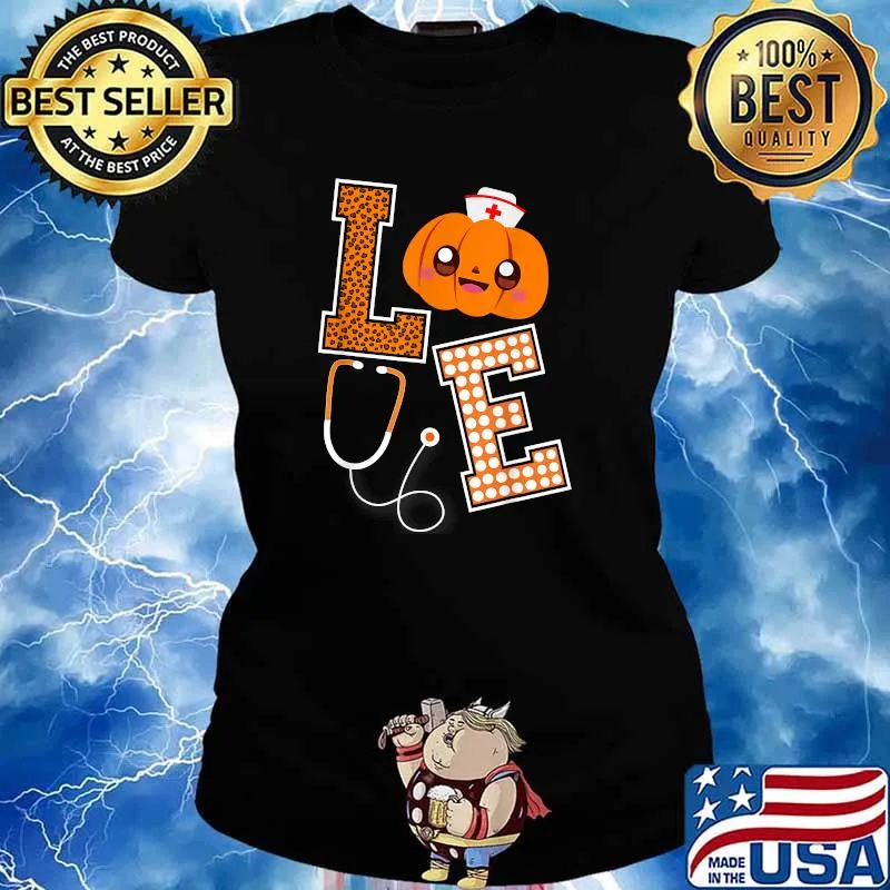 Love Nurse Halloween Pumpkin Fall Nurses costume T-Shirt Ladies tee