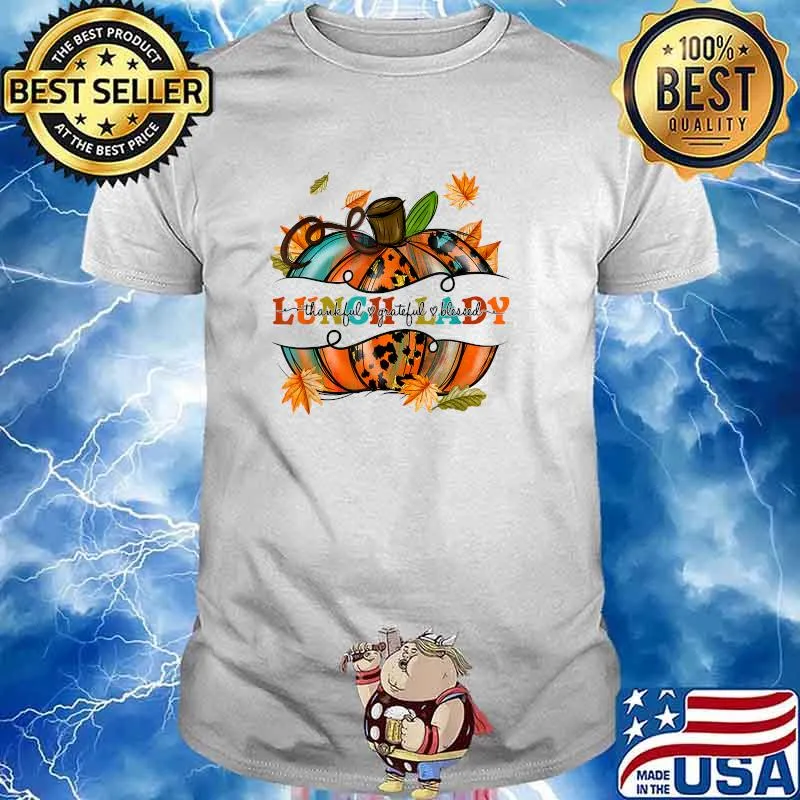 Lunch Lady Thankful Grateful Blessed Pumpkin Leopard T-Shirt
