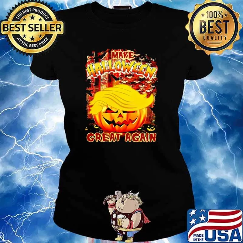 Make Halloween Great Again Trumpkin American Flag Shirt Ladies tee