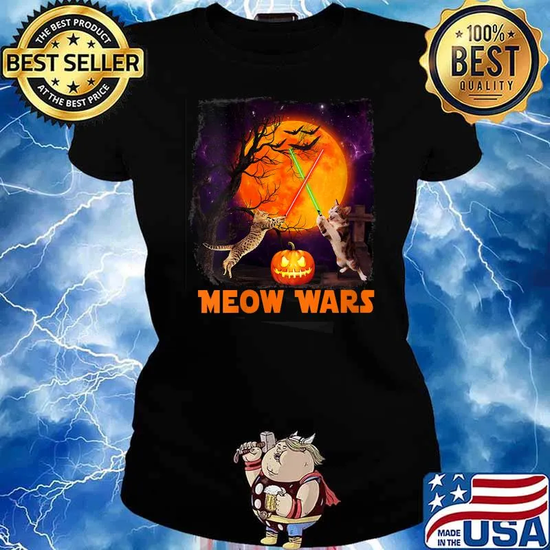 Meow Wars Kitty Halloween Cat T-Shirt Ladies tee