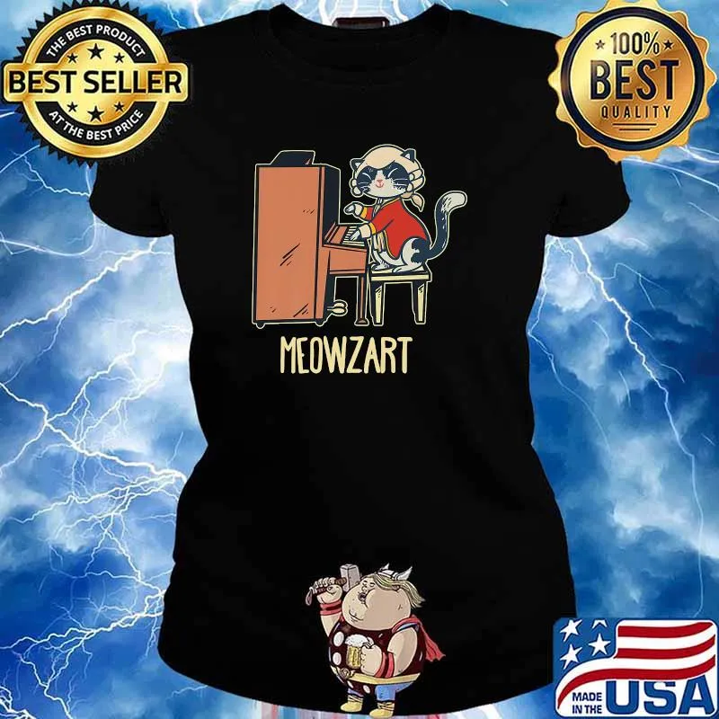 Meowzart A Cute Cat playing the piano T-Shirt Ladies tee