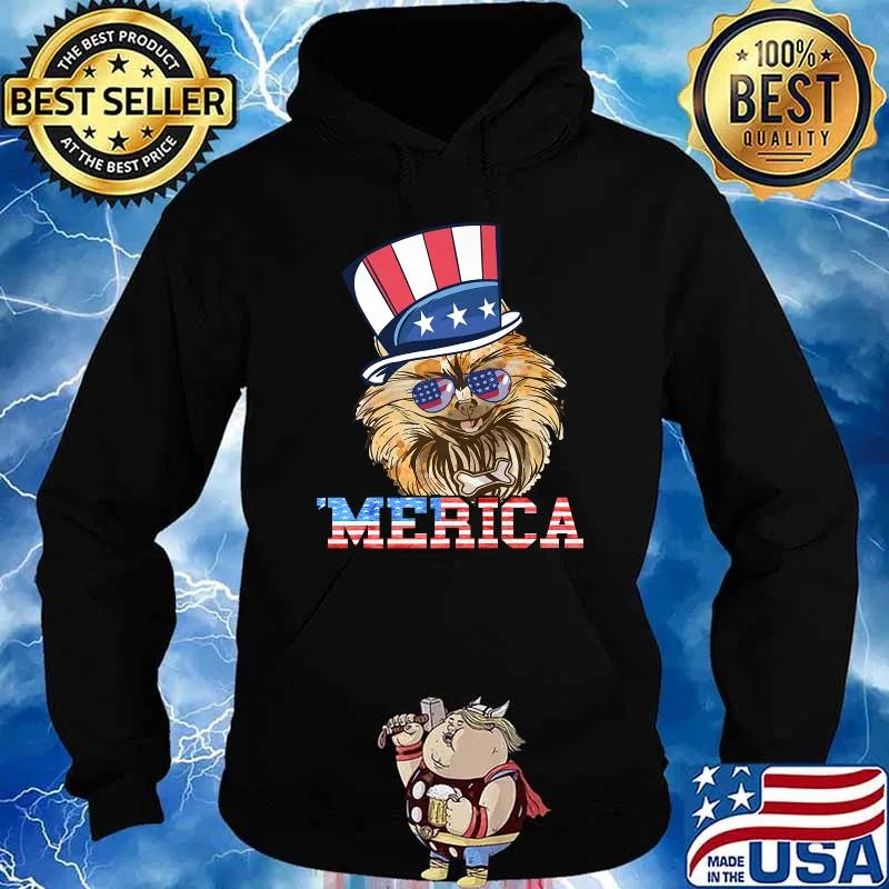 Merica Patriotic Pomeranian Dog Owner Pom Dog American Flag T-Shirt Hoodie