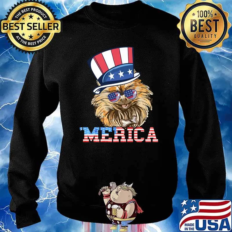Merica Patriotic Pomeranian Dog Owner Pom Dog American Flag T-Shirt Sweater