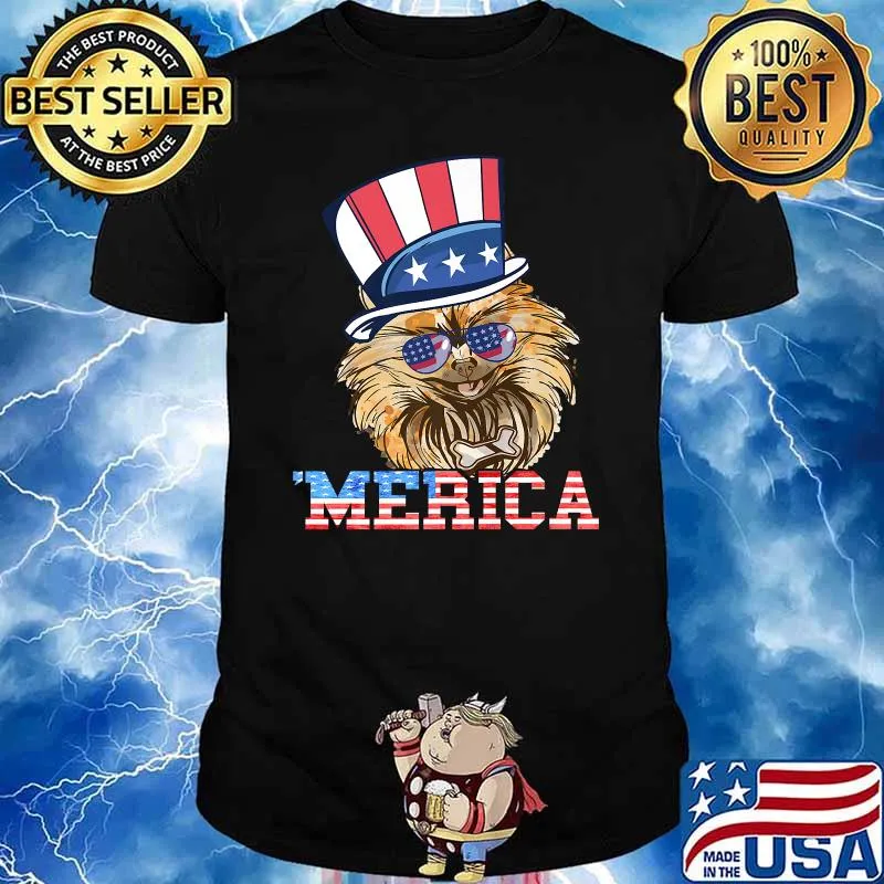 Merica Patriotic Pomeranian Dog Owner Pom Dog American Flag T-Shirt