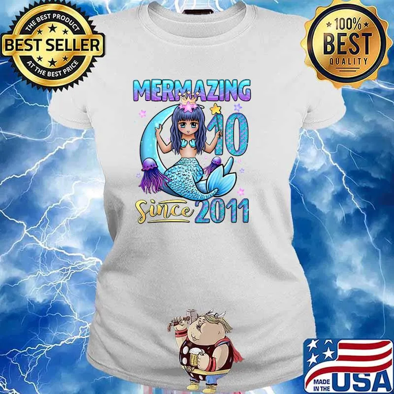 Mermazing Since 2011 10 Years Old Girl Mermaid 10th Birthday T-Shirt Ladies tee