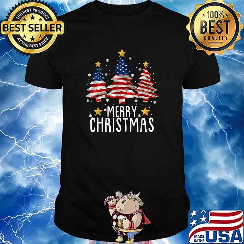 Merry Christmas Tree American Flag T-Shirt