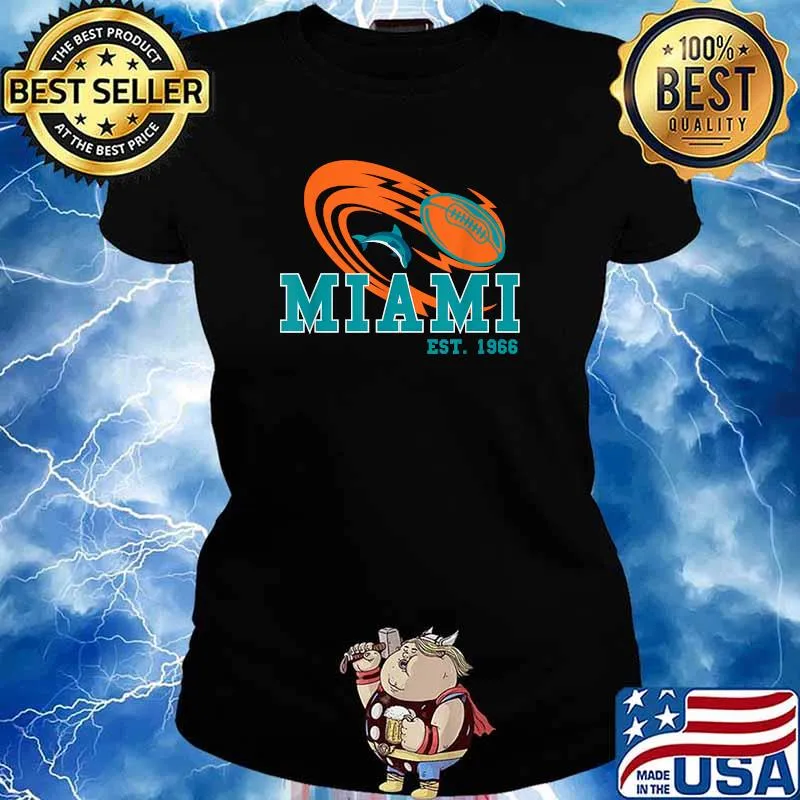Miami Est.1966 Sports Team Novelty Athletic Dolphin T-Shirt Ladies tee