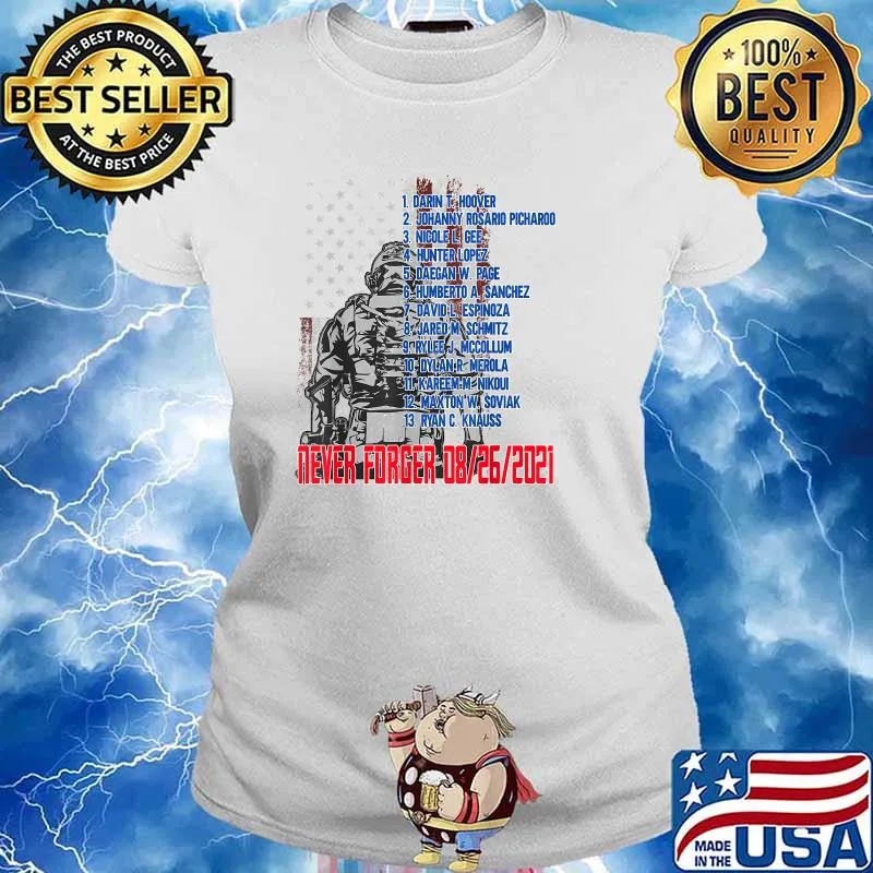 Never Forget Of Fallen Soldiers 13 Heroes Name 08-26-2021 American Flag T-Shirt Ladies tee