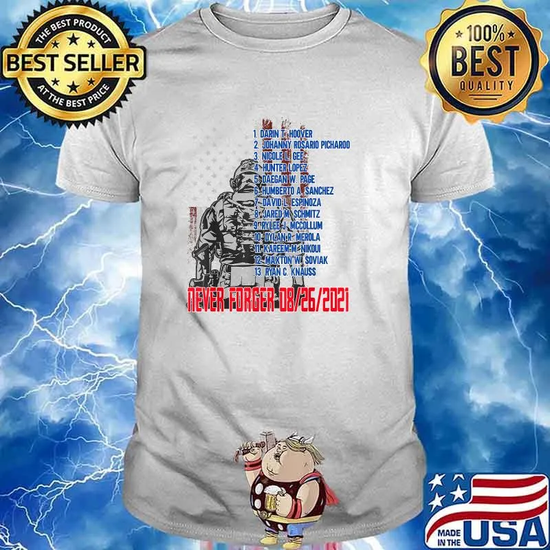 Never Forget Of Fallen Soldiers 13 Heroes Name 08-26-2021 American Flag T-Shirt
