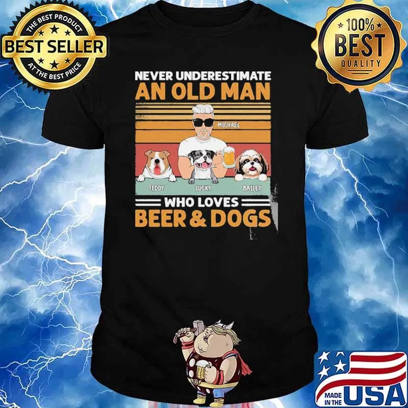 Never Understimate An Old Man Who Loves Beer And Dogs Vintage Shirt