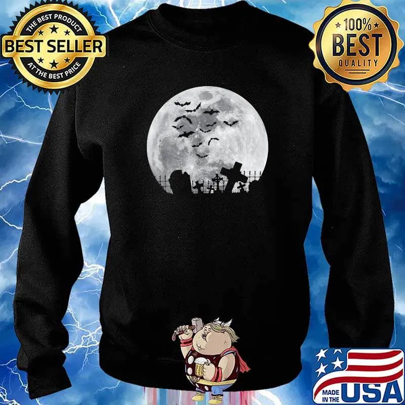 Nice halloween Full Moon Cemetery Graveyard Spooky Bats Night T-Shirt Sweater