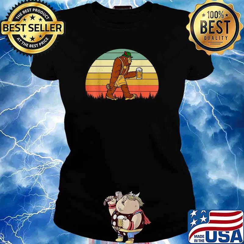 Oktoberfest Bigfoot Sasquatch German Beer Retro Vintage T-Shirt Ladies tee