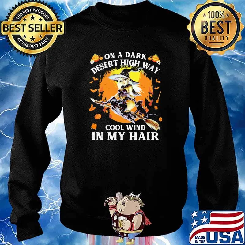 On a dark desert high way cool wind in my hair witch riding broom moon halloween s Sweater