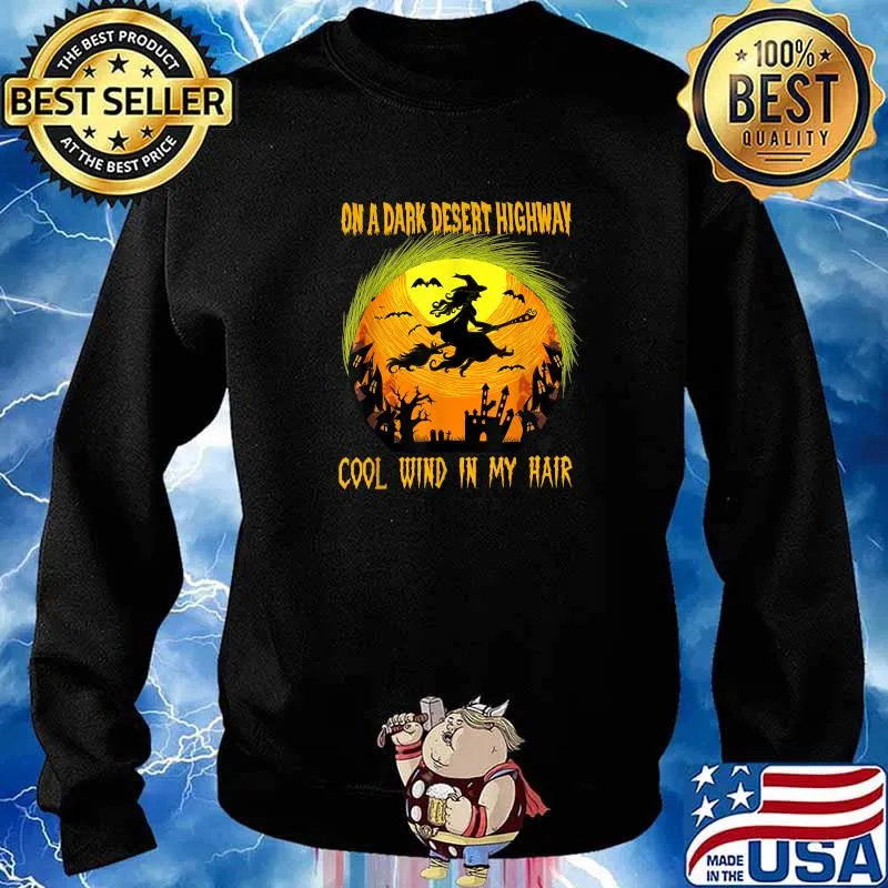 On A Dark Desert Highways Cool Wind In my Hair Moon Witch Riding Brooms Halloween T-Shirt Sweater