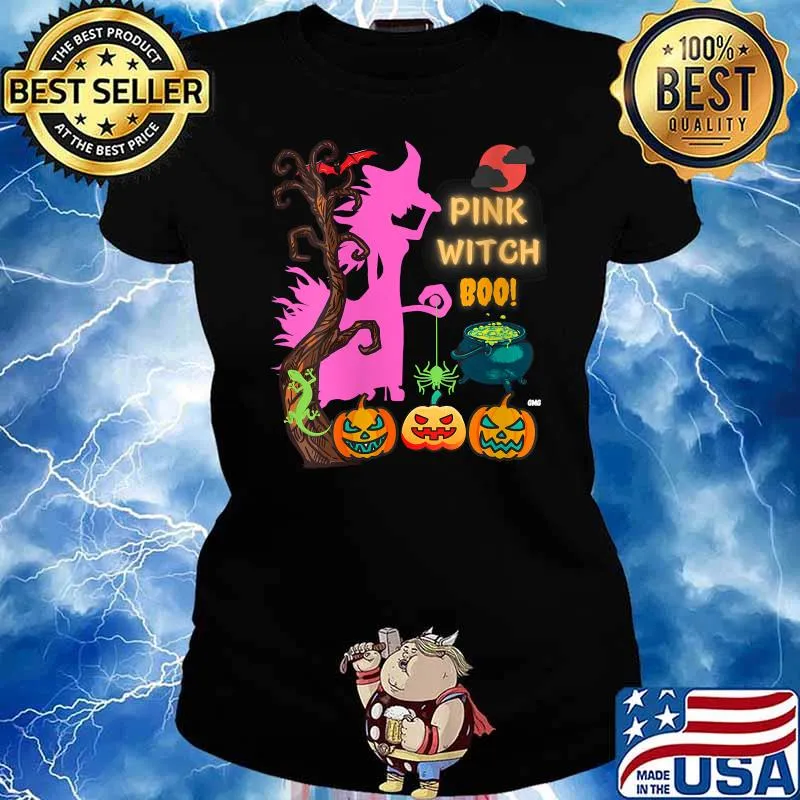 Pink Witch Boo Womens Scary Halloween T-Shirt Ladies tee