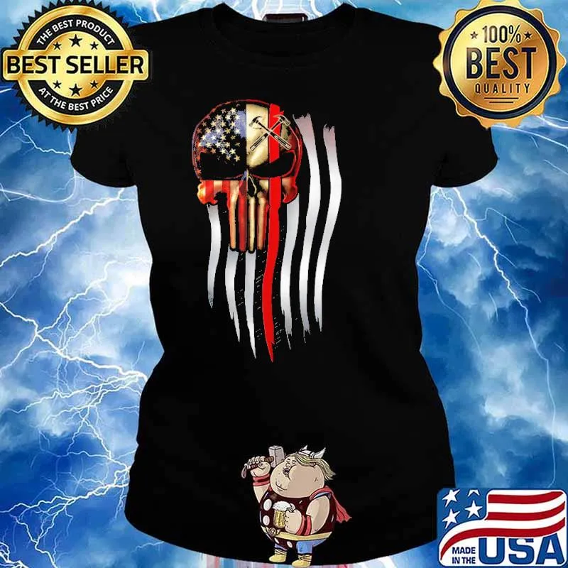 PROUD CARPENTER Skull AMERICAN FLAG SHIRT Ladies tee