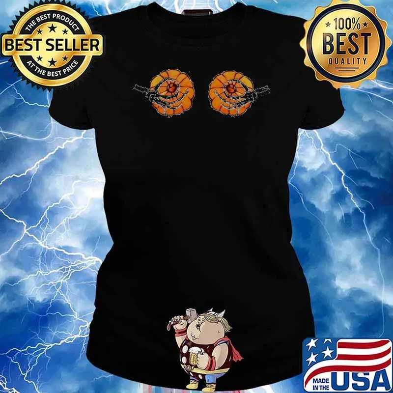 Pumpkin Boobs Skeleton Hands Halloween s Ladies tee